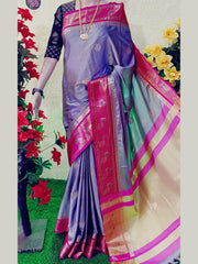 Peacock border paithani Soft sico silk saree with contrast blouse
