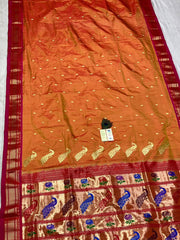 Pure silk maharani yeola Handloom paithani and 30 mor padar paithani multicolour