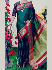 Peacock border paithani Soft sico silk saree with contrast blouse