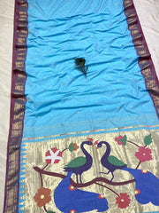 Handloom cotton paithani saree with fancy pallu