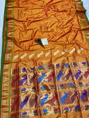 Pure silk maharani yeola Handloom paithani and 30 mor padar paithani multicolour